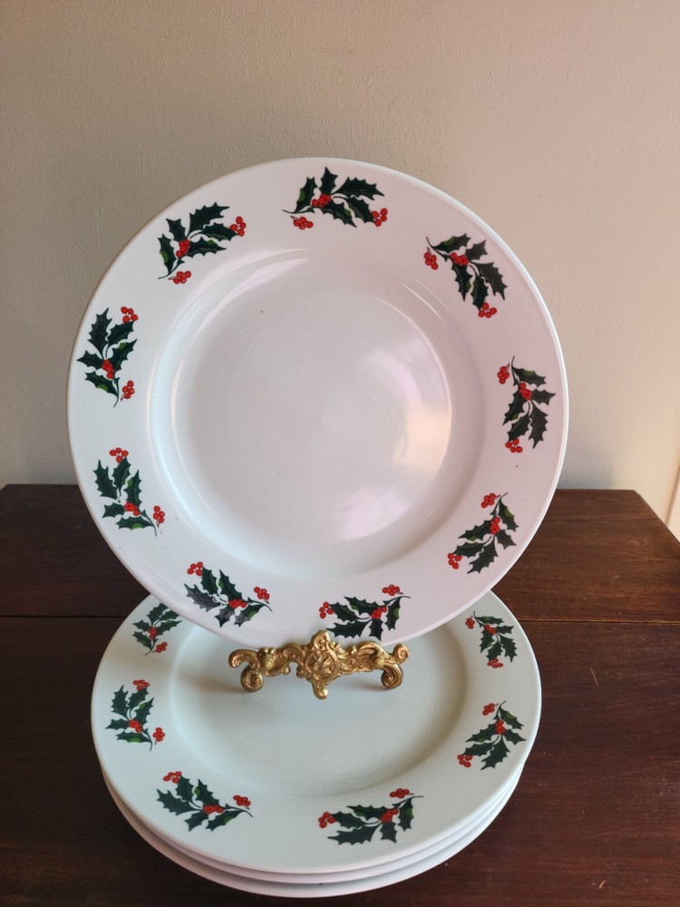 Set of 4 VTG Holiday Holly Berry Stoneware 10.25