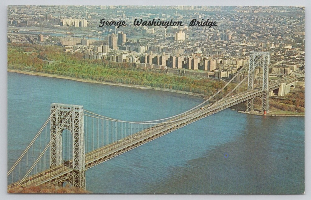 George Washington Bridge NYC Fort Lee NJ Aerial View Postcard Pendor Color