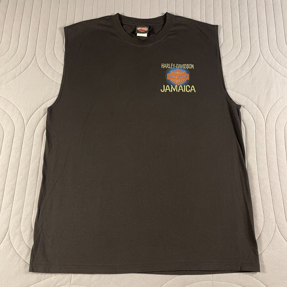 Harley Davidson Jamaica Sleeveless Black Tank Top Shirt Mens Size XL Double Side