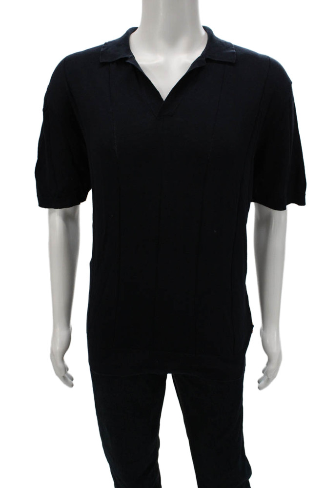 Orlebar Brown Mens Silk Knit Polo V Neck Short Sleeve Black Size XLFree Shipping in US $100+ Orders | $6.95 Orders Below