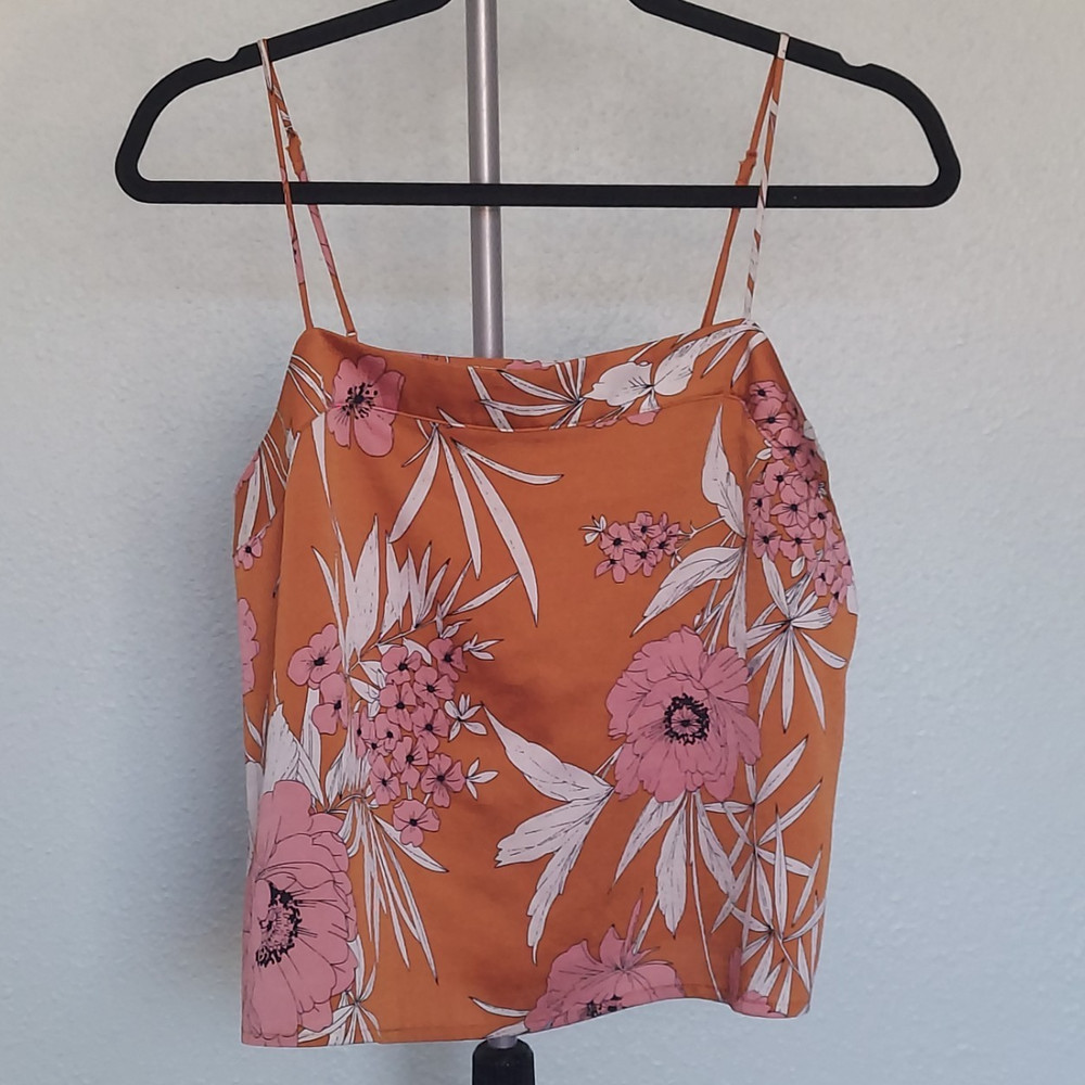 Express Orange Floral Cami Top - Pink White Flowers - Square Neck - Size M