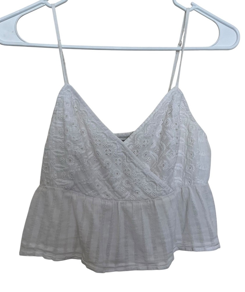 American Eagle | White Cropped Eyelet Peplum Babydoll Top Small Boho Smocked
