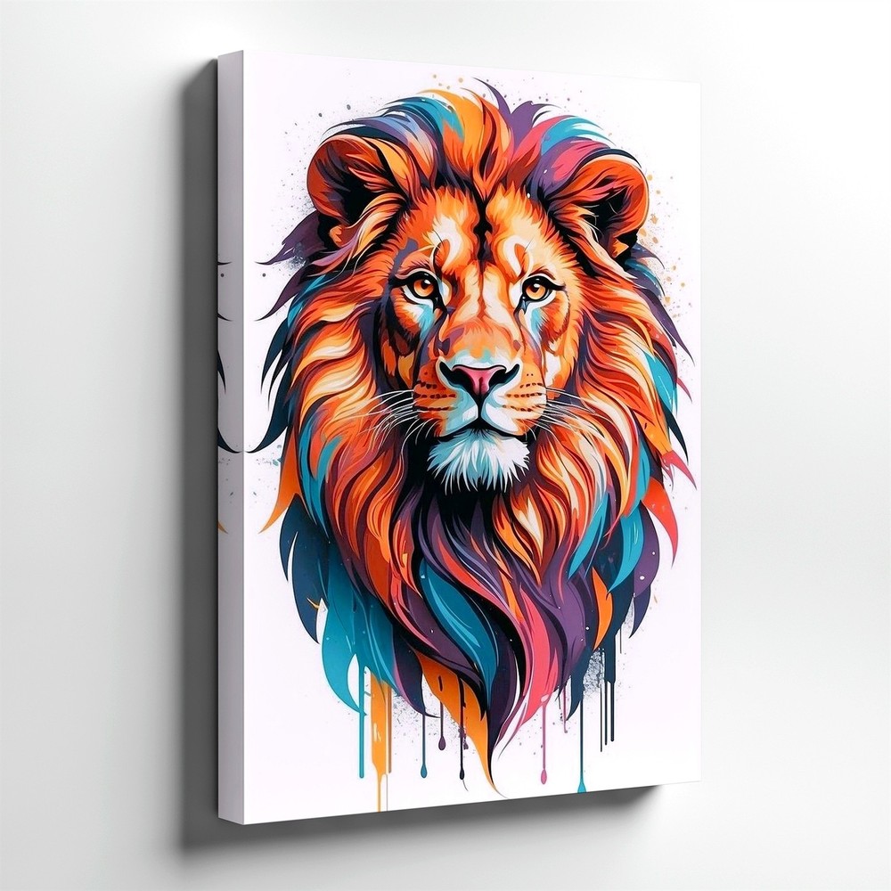 Wall Art Colorful Lion Portrait Abstract Animal Canvas Print Modern Home Decor
