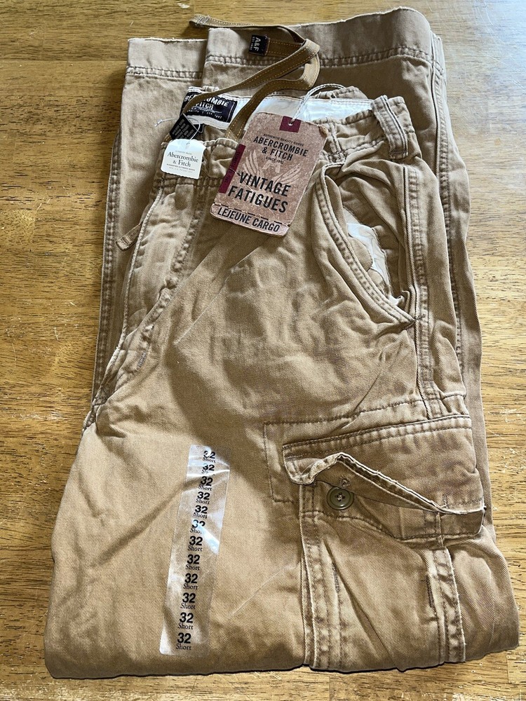 Abercrombie & Fitch Khaki Pant Men 32short Brown Loose Vintage Fatigues NEW