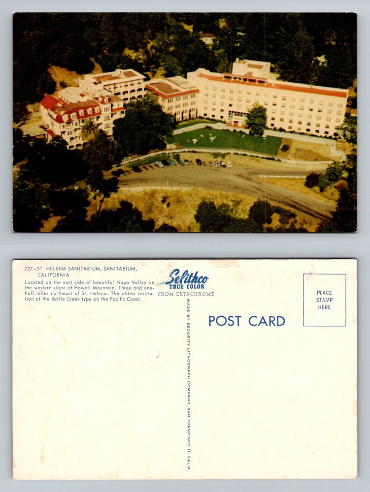 St. Helena, CA-California, Aerial Sanitarium Napa Valley View Vintage Postcard