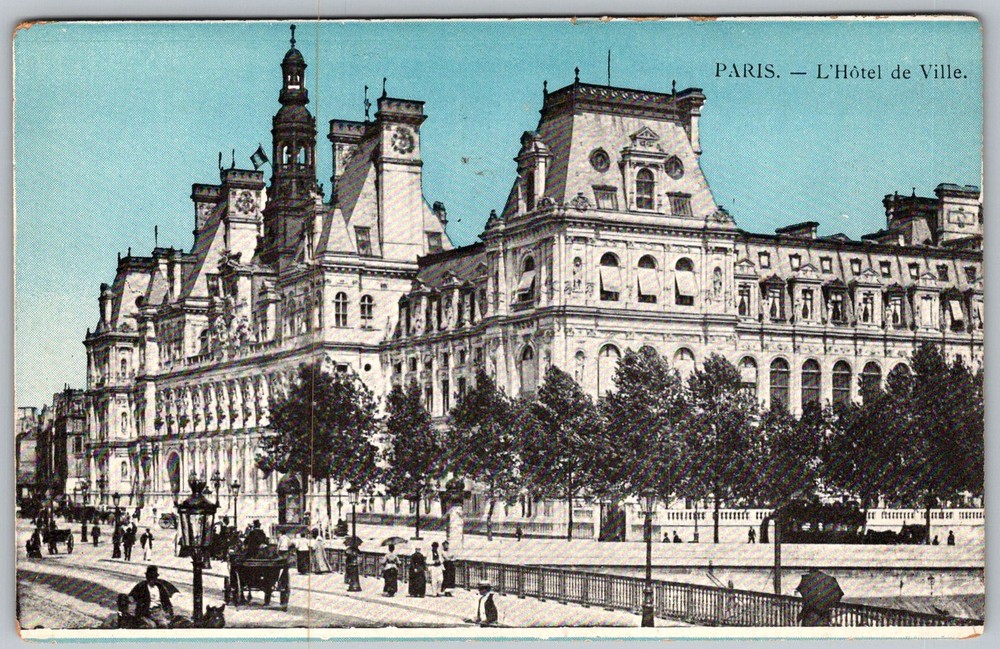 Antique Postcard L'hotel DE Ville City Paris, Fr 1910s