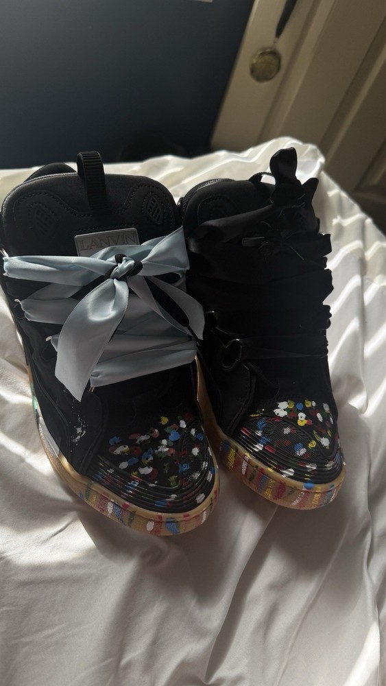 Lanvin x gallery dept Paint Splatter Ribbon Leather mens Sneakers Black