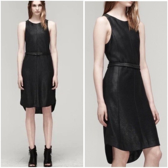 Rag & Bone Womens Olivia Belted Dress Lamb Leather Black Size 8 Lined Edgy Goth