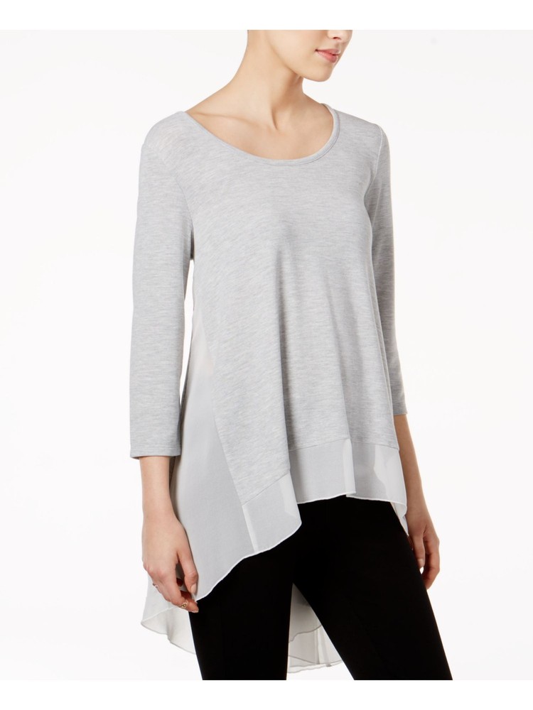 BAR III Womens Gray Heather Long Sleeve Jewel Neck Hi-Lo Top Size: M