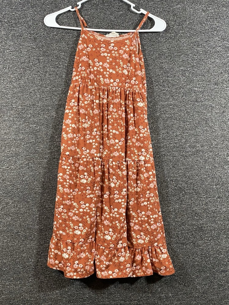 Enna & Elsa Girls Floral Dress Cami Ruffle Hem Adjustable Straps Size 10