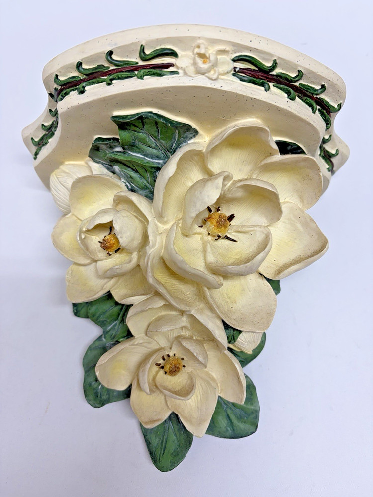 Vintage Magnolia Wall Shelf Floral Resin Cottagecore Hollywood Regency