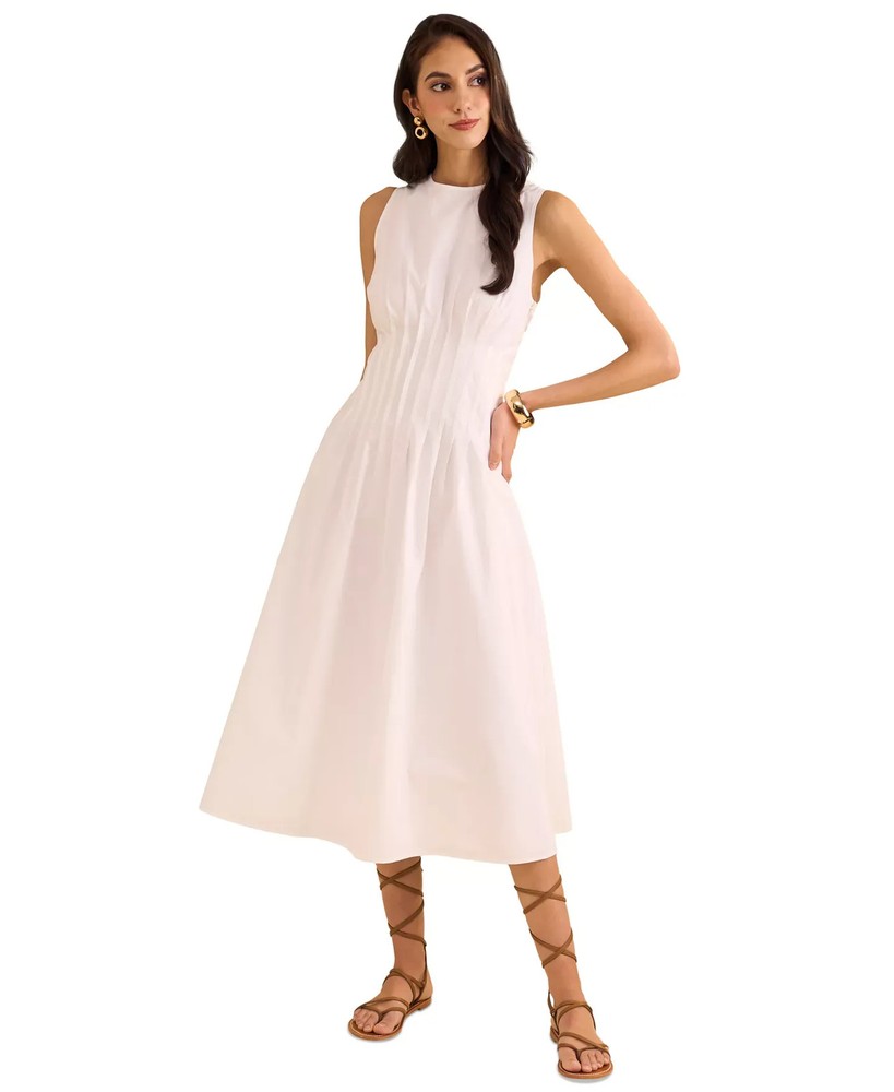 1.STATE Women's Dress Sz 14 Sleeveless Pintuck Cotton Midi