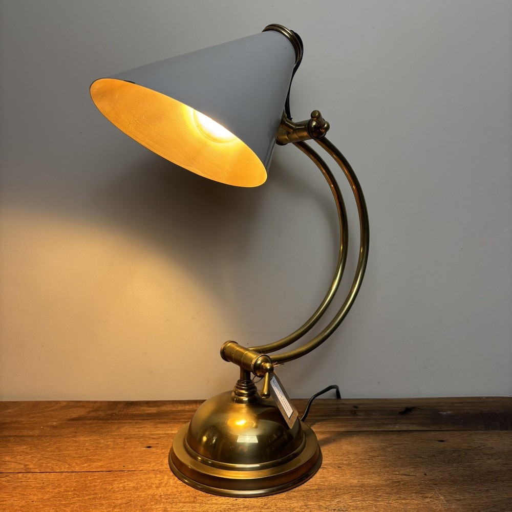Brass Desk Lamp - Rustic Office Lamp - Modern Shade With Antique Brass Finish