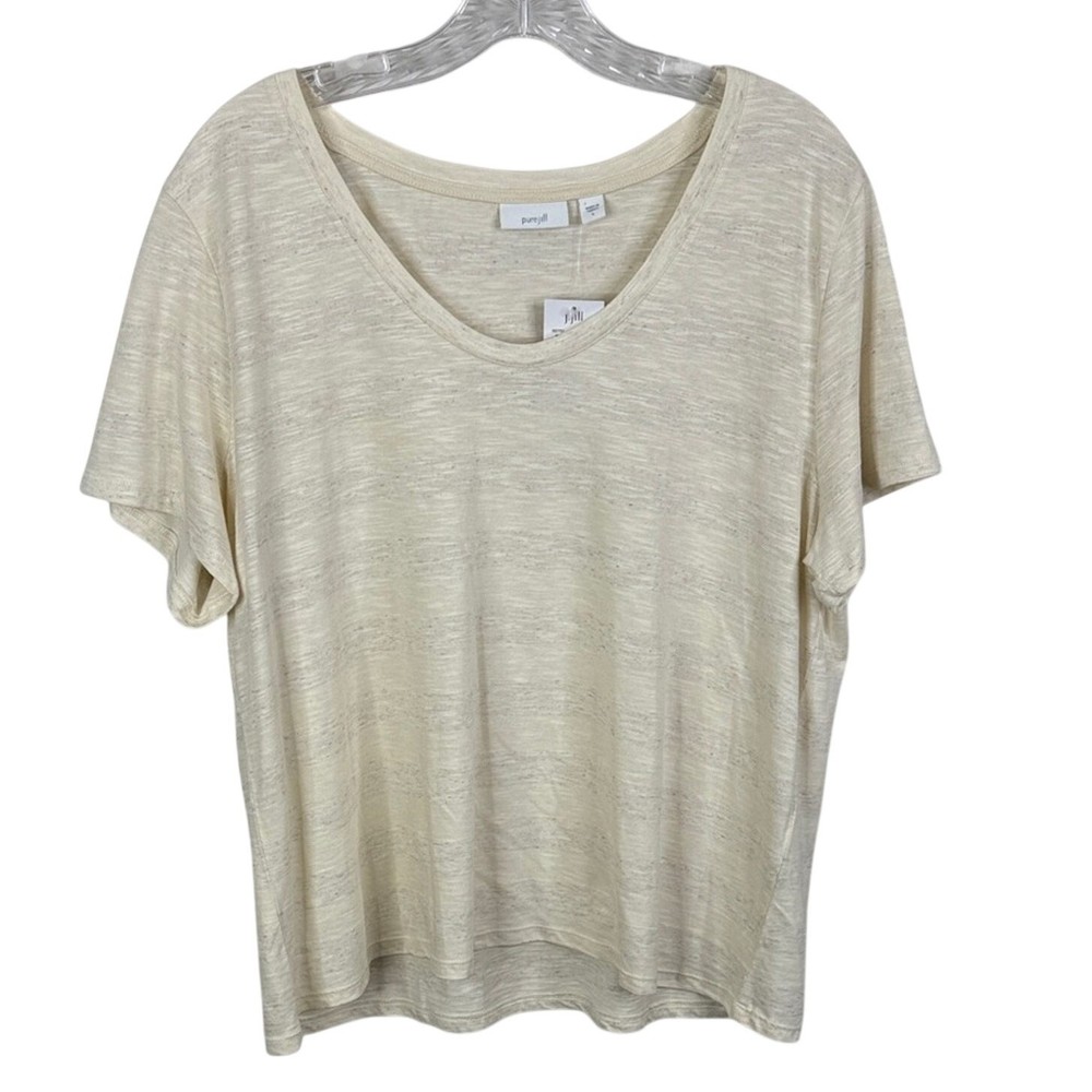 J. Jill NWT Women’s Large Cream Striped Linen Blend Boxy Short Sleeve Tee Top