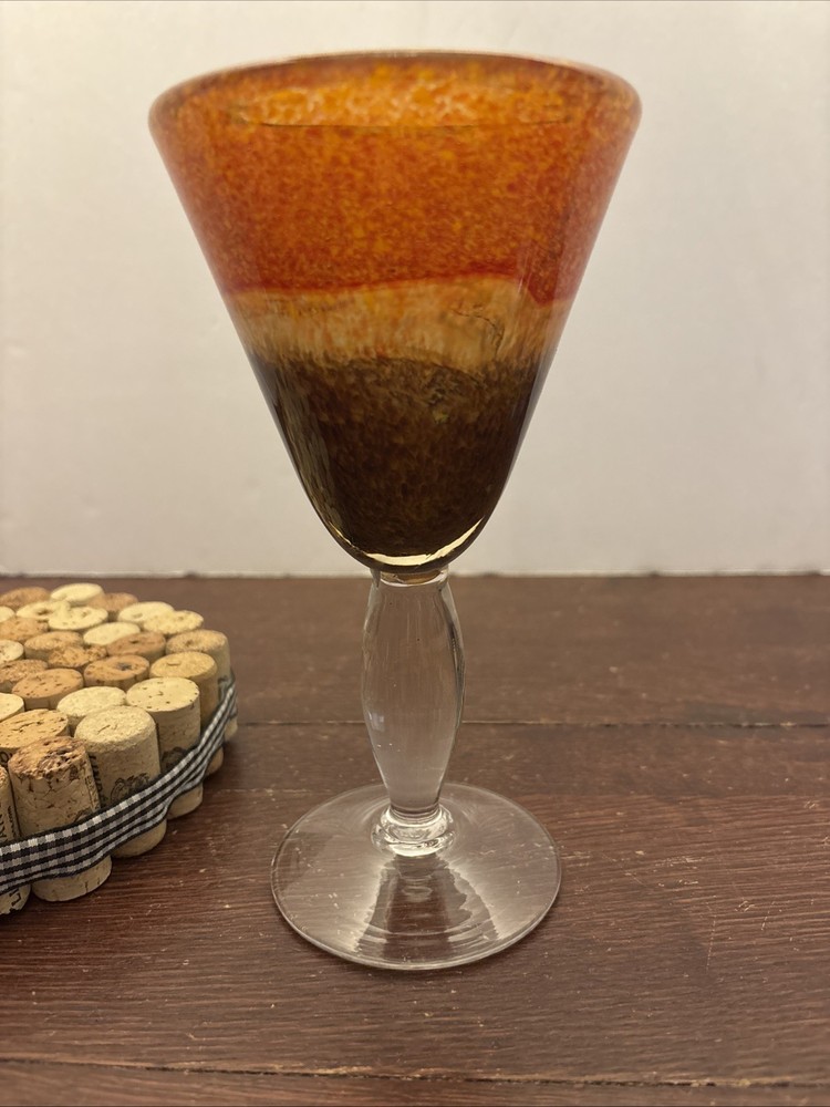Pier 1 Canyon Stripe Hand Blown Tri Color Glass Wine Water  Goblet