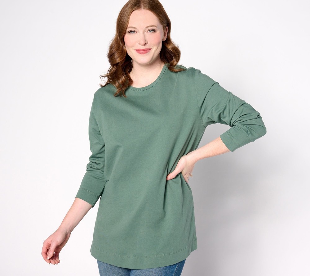 Denim & Co. Women's Top Sz XS Essentials Cotton Jersey Overd Tunic Green A630298