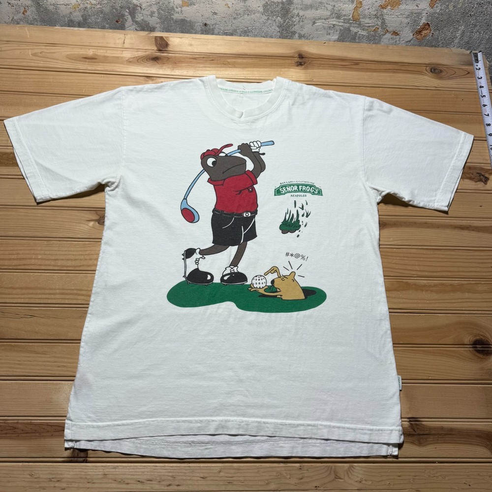Vintage 90s Senor Frog's Acapulco Golfing Mole Graphic Funny Cartoon Shirt Large