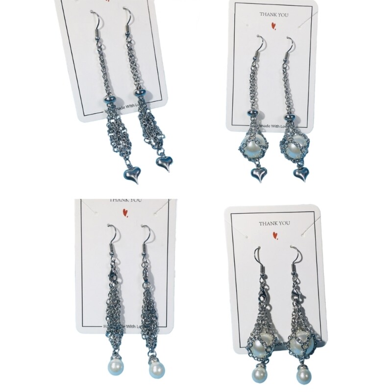 Replacement Pearl Earrings Empty Stone Holder Dangle Earrings Heart Cage Net