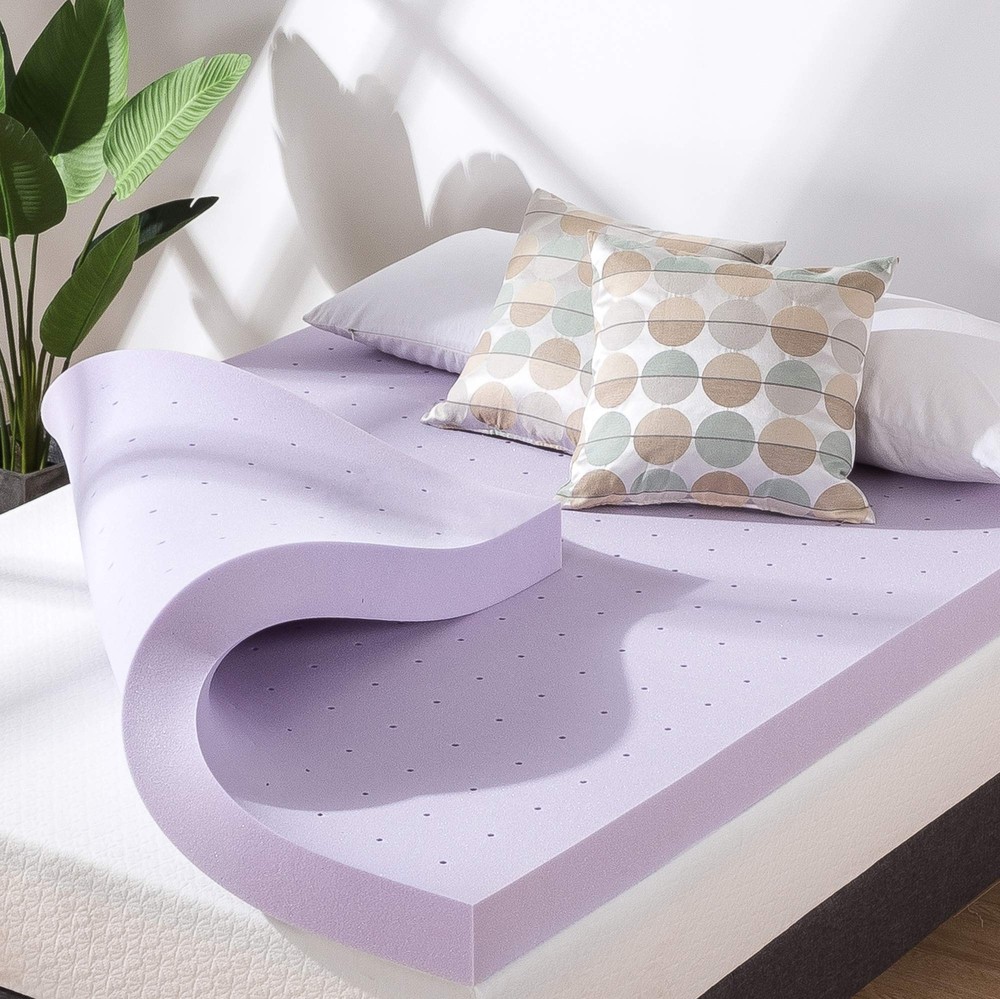 4 Inch Ventilated Memory Foam Mattress Topper, Soothing Lavender Infusion, Ce...