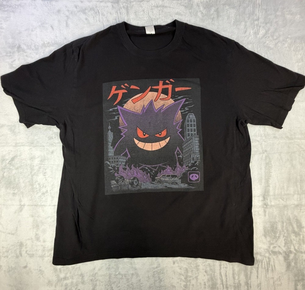 Pokemon Gengar Kaiju Japanese Streetwear Graphic Tee Men XL Black Anime