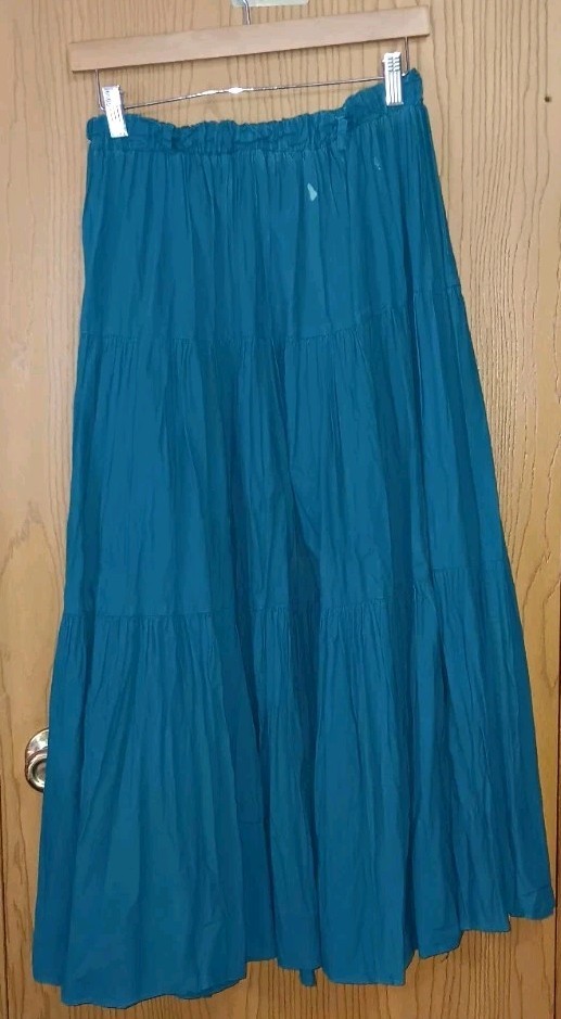 Vintage Desert West Maxi Hoop Skirt Womens One Size Blue Tiered Pleated