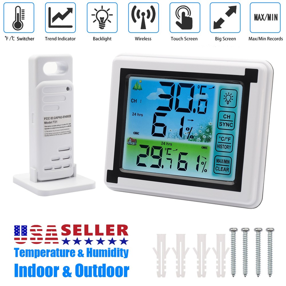 Wireless Indoor & Outdoor Weather Station Clock Calendar Digital LCD Thermometer