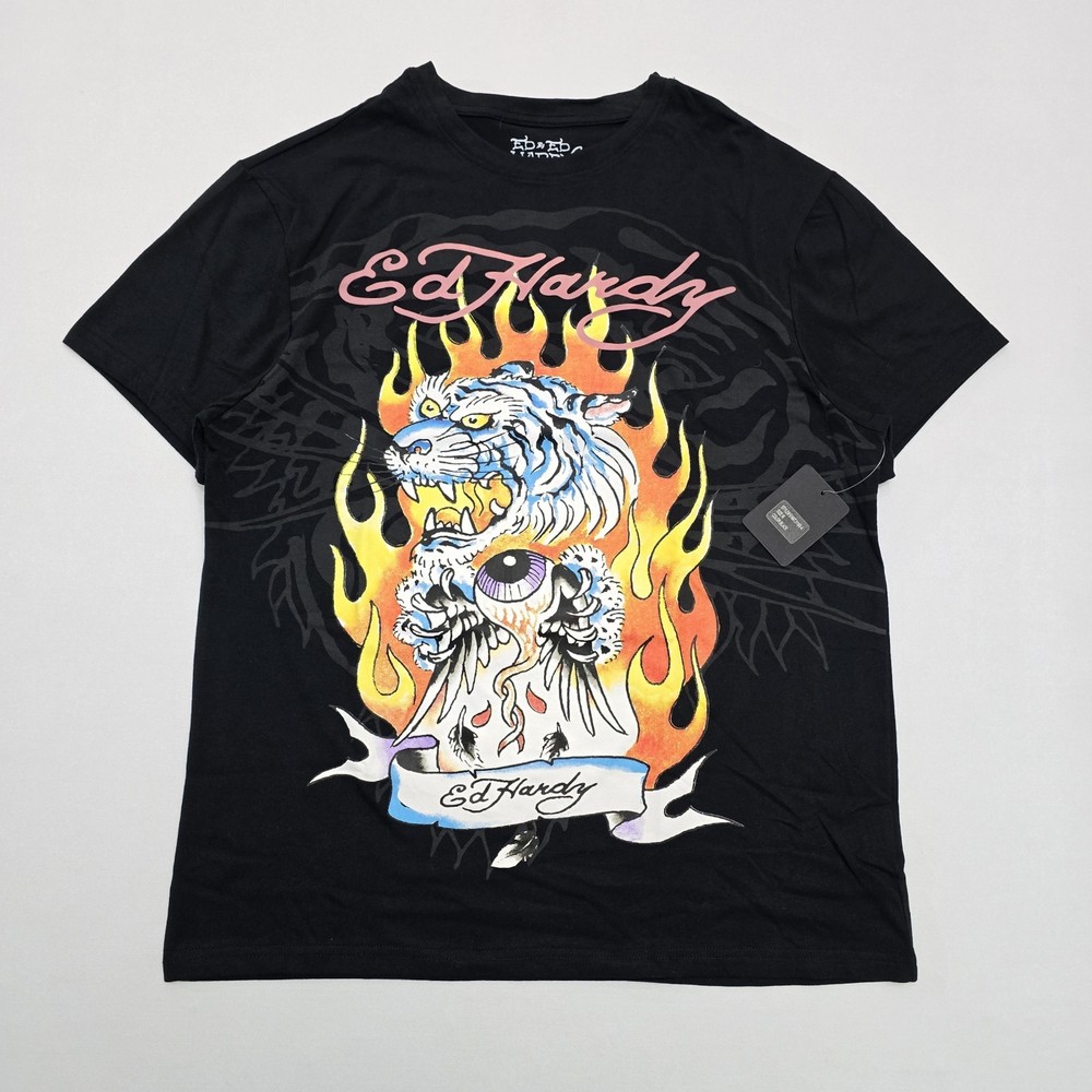Ed Hardy NEW T-Shirt Graphic Print Tiger Winged Eye Mens Size Medium Black  NWT