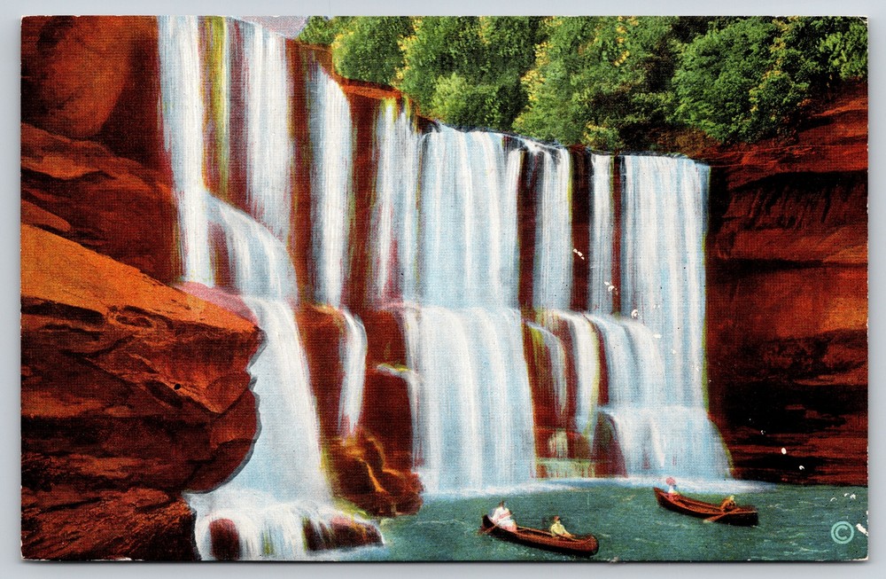 Cumberland Falls State Park Kentucky~People In Rowboats~Vintage Linen Postcard