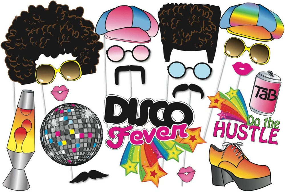 70's Photo Booth Props, 1970s Disco Throwback Party Theme Decorations, 20 Pieces