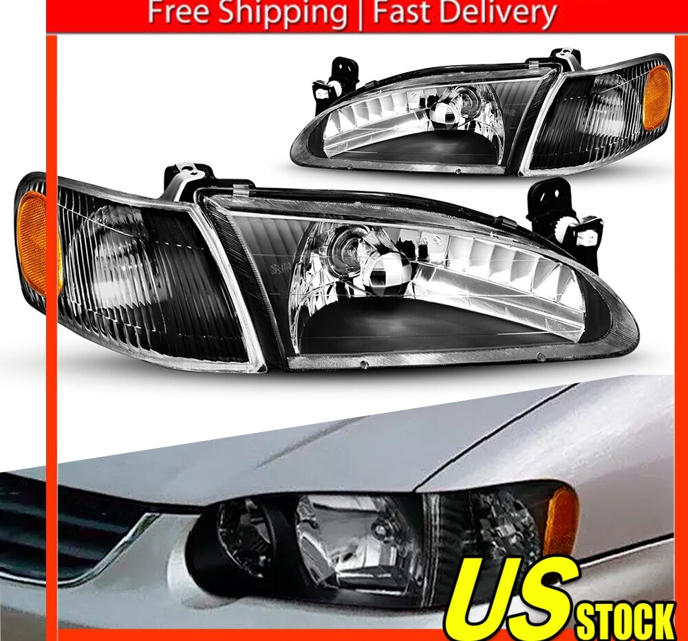 For 1998 1999 2000 Toyota Corolla Headlights Corner Lights Black Left Right Set