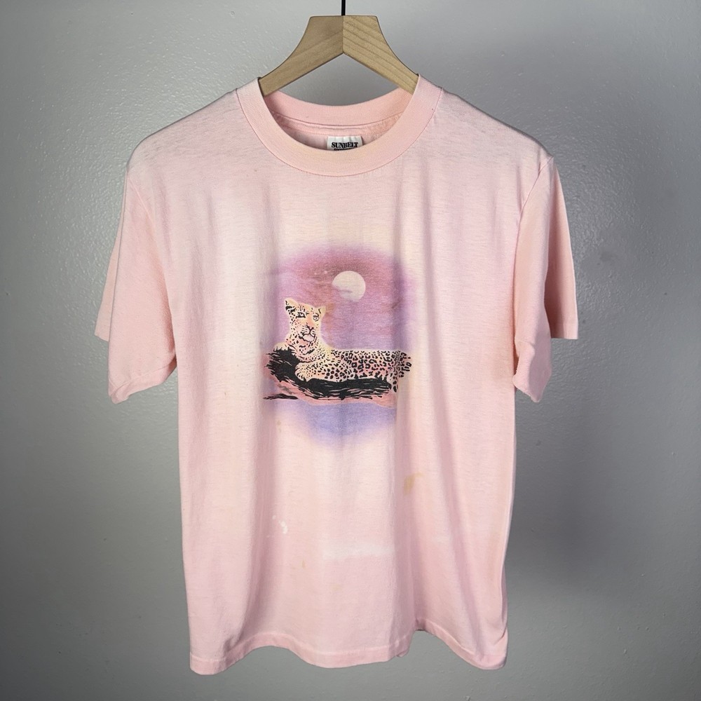 Vintage 80’s Leopard Cheetah USA Single Stitch Sunbelt Distressed T Shirt Medium