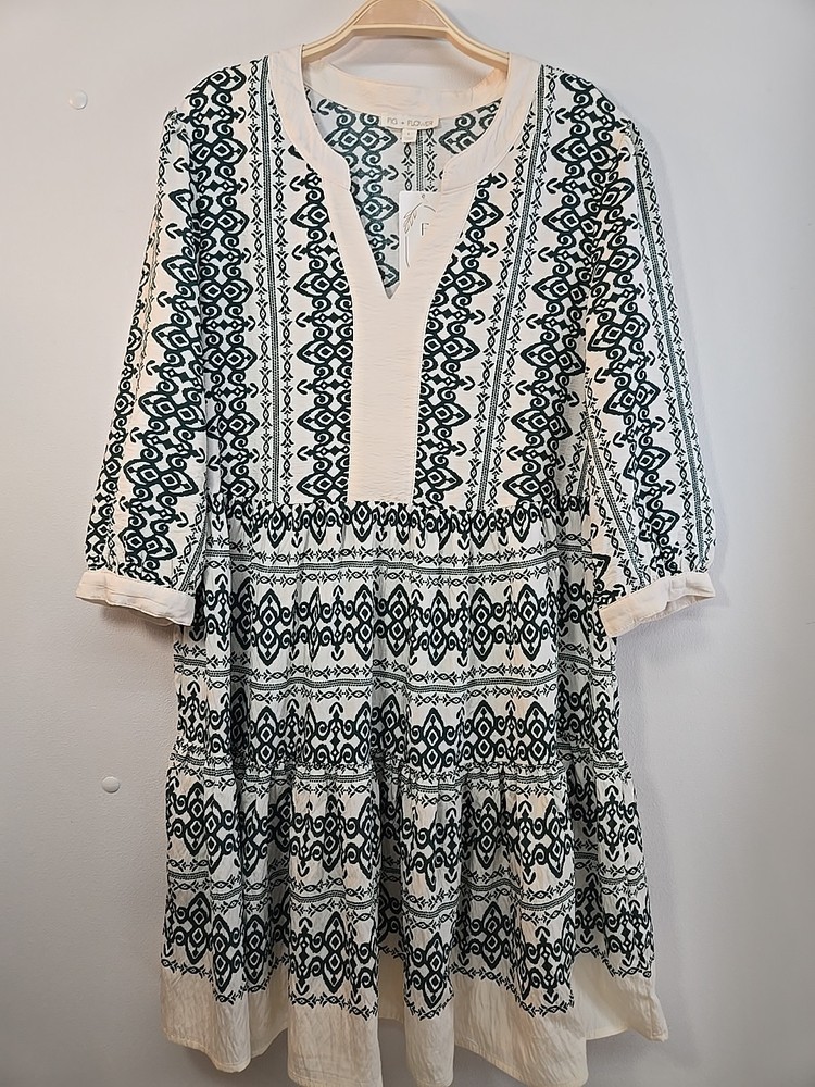 NWT Anthropologie Fig And Flower Sz L Ivory Green Flowy Knee Length Dress