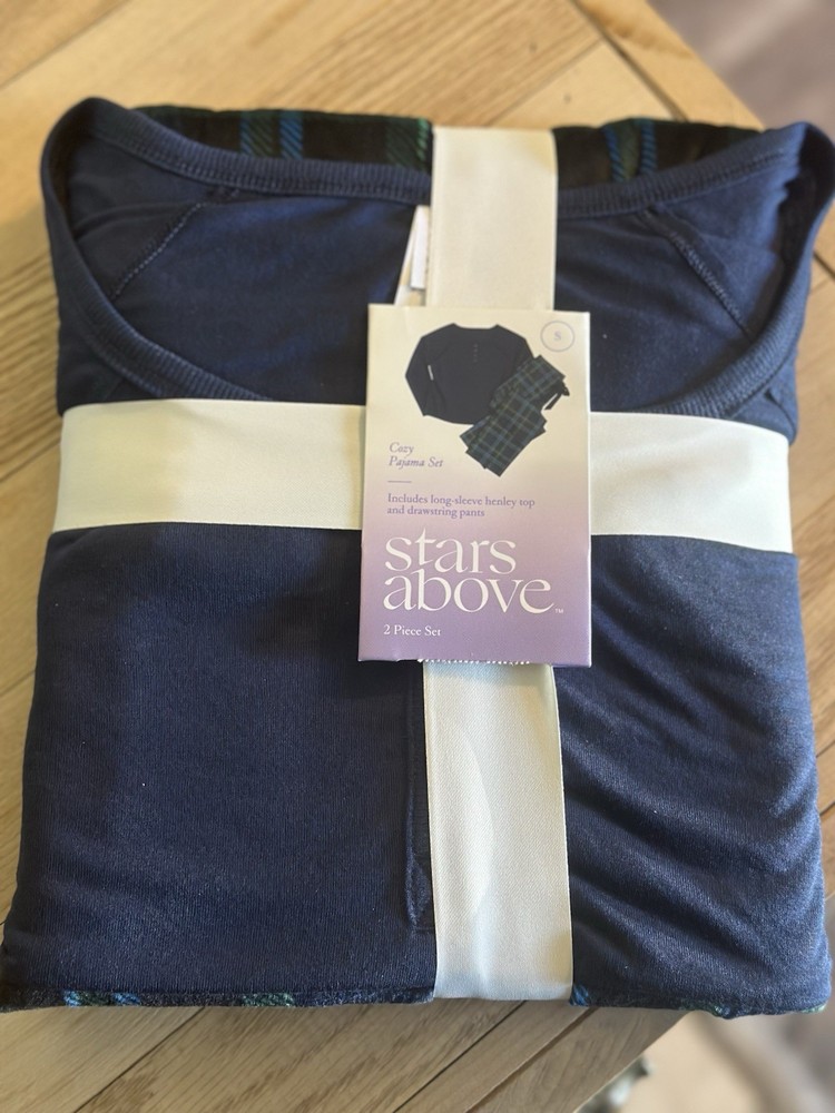 NEW Stars Above Women’s Navy Plaid Cozy Pajama Set Size Small