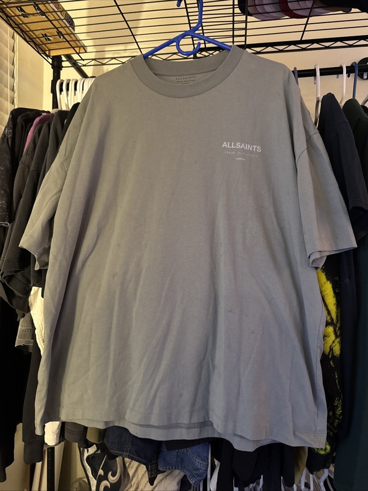 All Saints Underground Oversized Crew Neck T-Shirt Blue Sz 2XL Mens