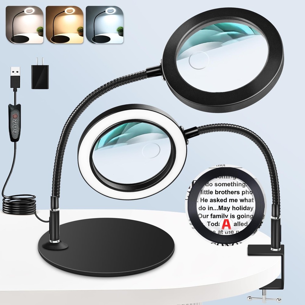 30X 10X Magnifying Glass with LED Light and Adjustable Stand 2-in-1 Lamp