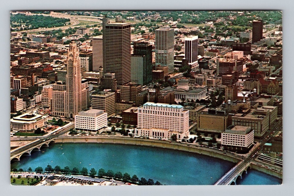 Columbus OH-Ohio Aerial of Downtown State Capitol Vintage Postcard