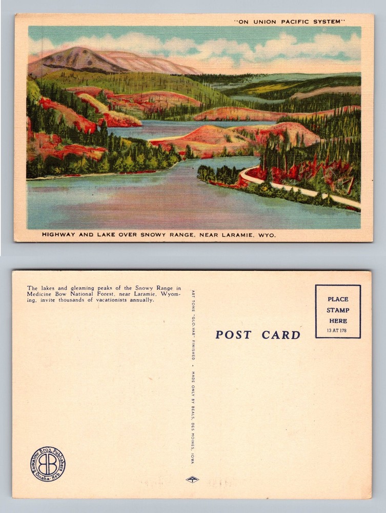Laramie, WY-Wyoming, Snowy Range Highway Lake Scene Card Vintage Postcard