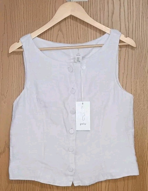NWT! Joie 100% Linen Sleeveless Blouse Vest Womens Size Small Ivory Lined Boho