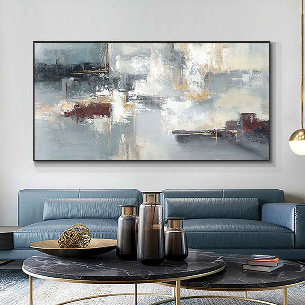 Modern Hand Paint Abstract Thick Oil Painting Nordic Navy Gold Canvas Artwork