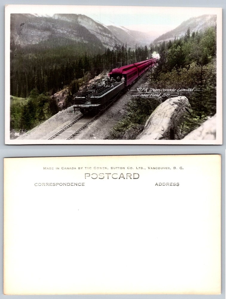 Vintage CPR Trans Canada Limited Train near Field BC Mountain Postcard