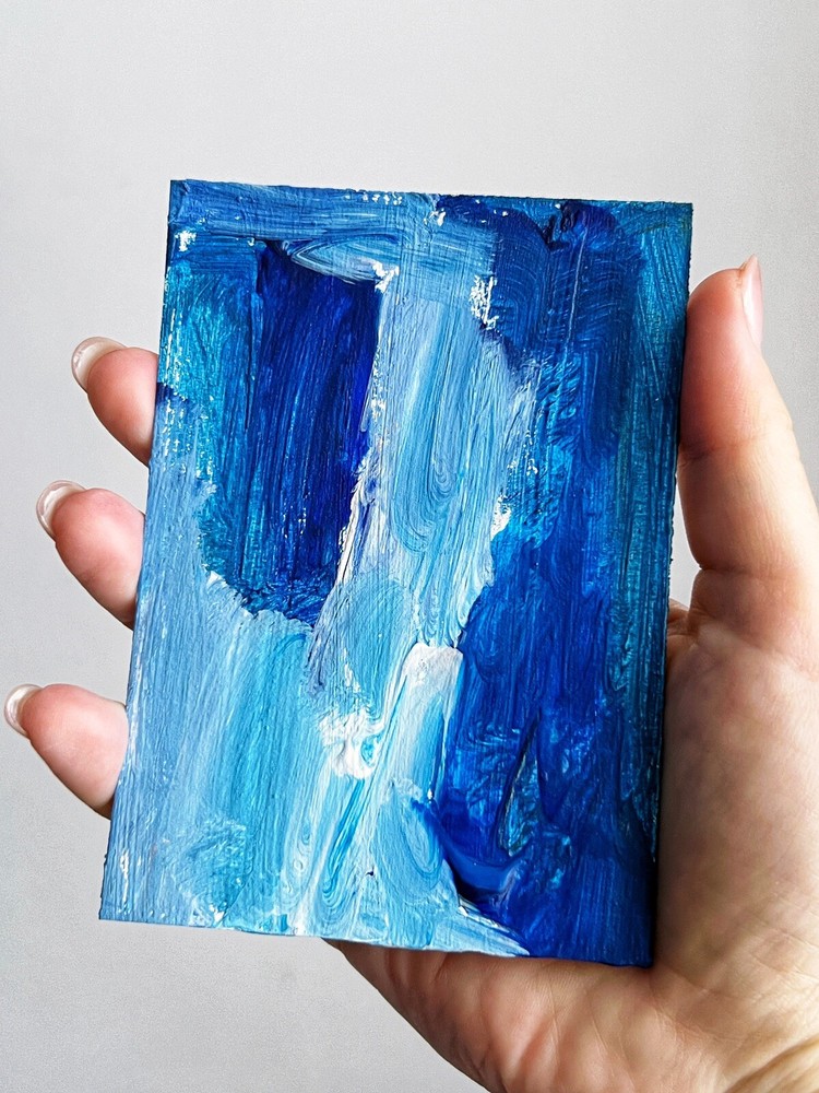 Shades Of Blue Abstract Art Miniature Acrylic Painting Blue Tones Tiny Artwork