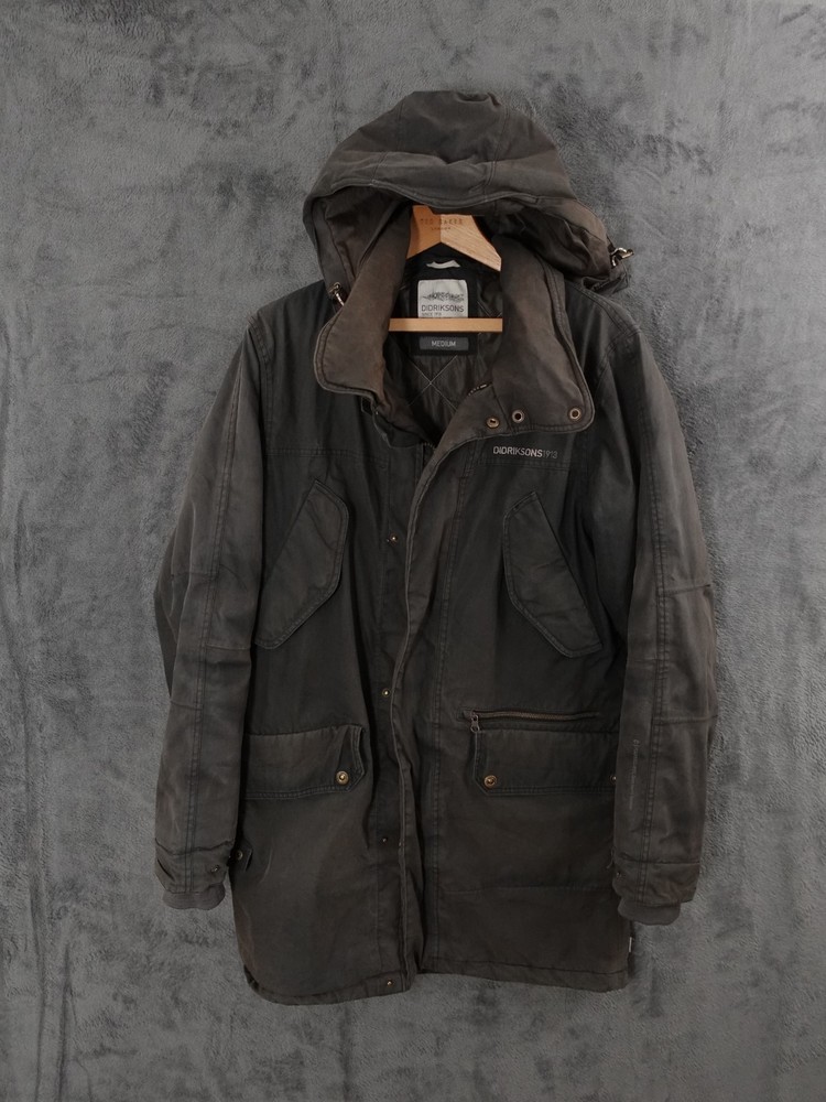 Didriksons Jacket Mens Medium Grey Parka Coat Outdoor Hiking Walking Field Util