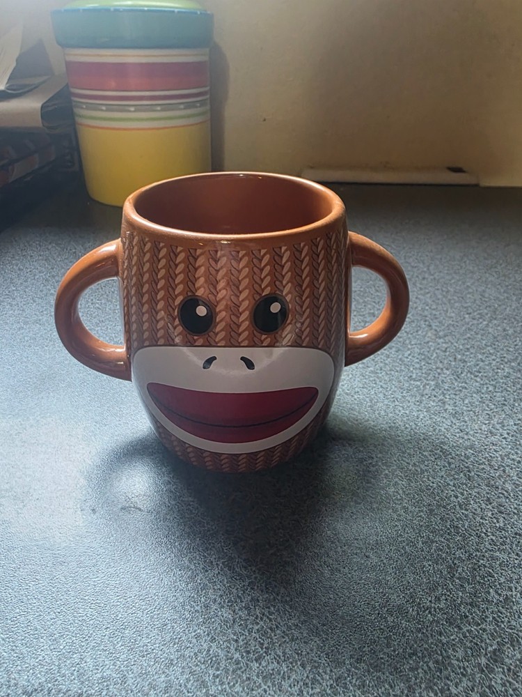 Brown Sock Monkey Cocoa Coffee Mug Cup Double Handle Ceramic Galerie
