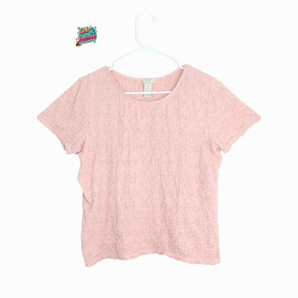 J. Jill Medium Pink Stretch Crinkle Blouse Women’s Short Sleeve Casual Top