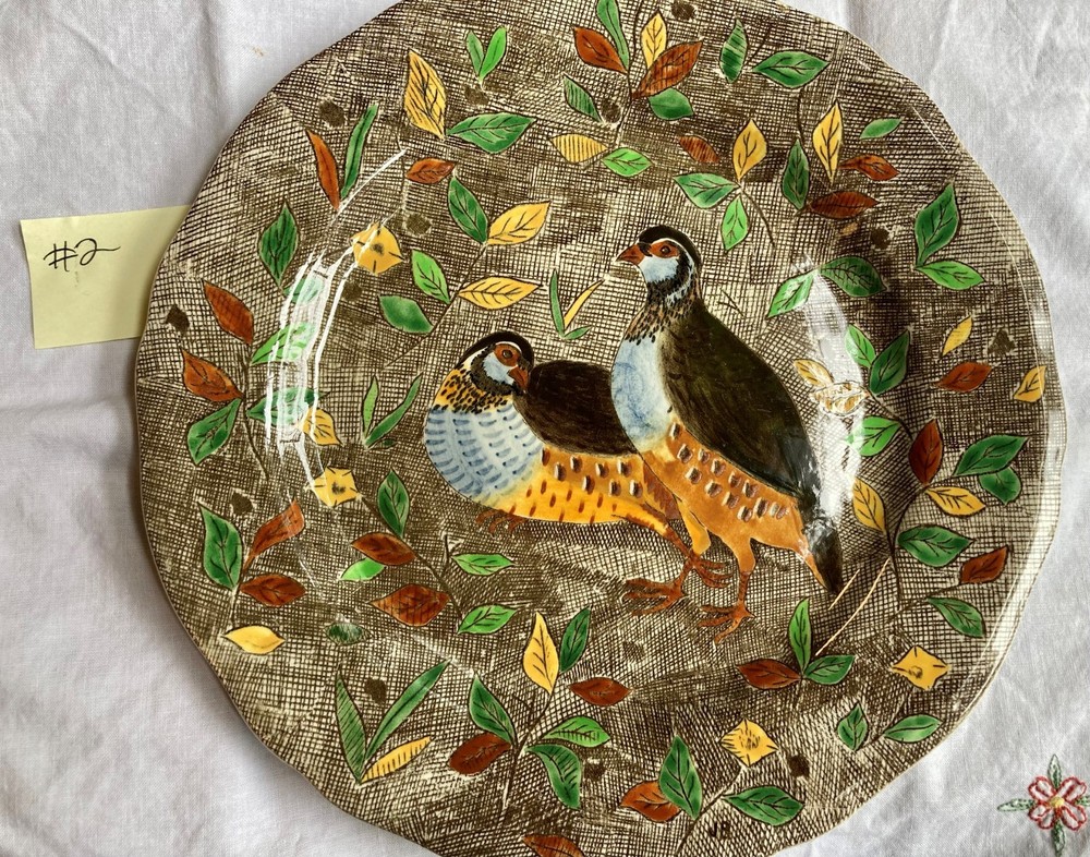 Vintage Gien Rambouillet Plate PARTRIDGE French Faience Hunting Scene 10