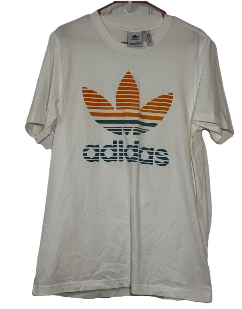 Adidas Originals Trefoil T-Shirt Mens Medium White Retro Stripe Logo M *READ