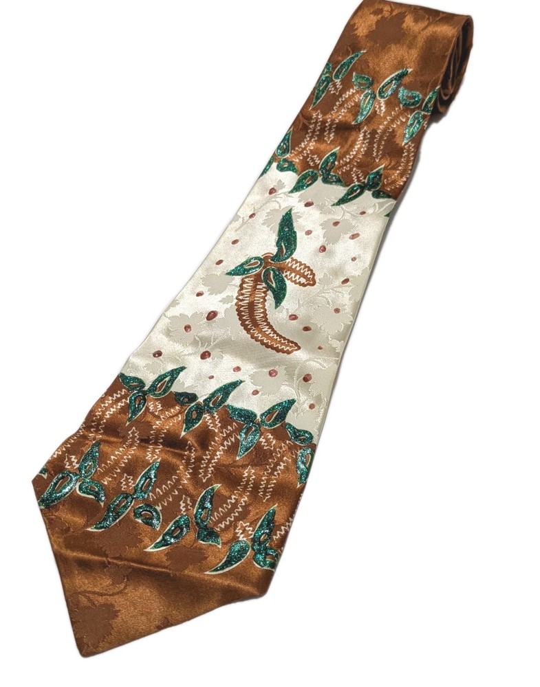 Vtg '40s  50s Wembley Abstract Palm Trees Green Glitter Flora Fauna Rockabilly-image