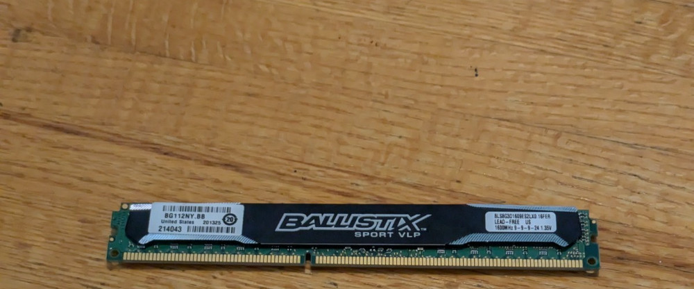 1x8gb Crucial Ballistix VLP (very low profile) DDR3 desktop RAM 1600mhz