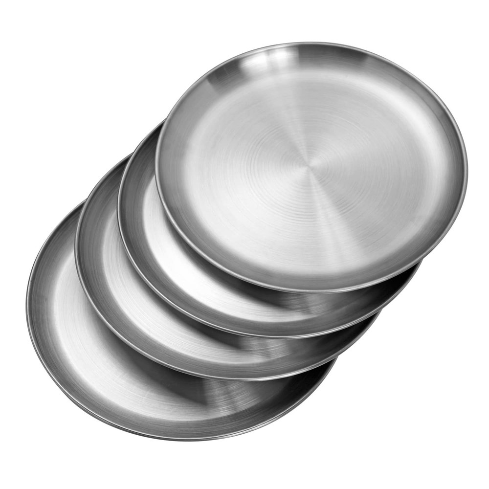 Stainless Steel Plates 10 inch Metal Lightweight Unbreakable Dinner Dishes Pl...