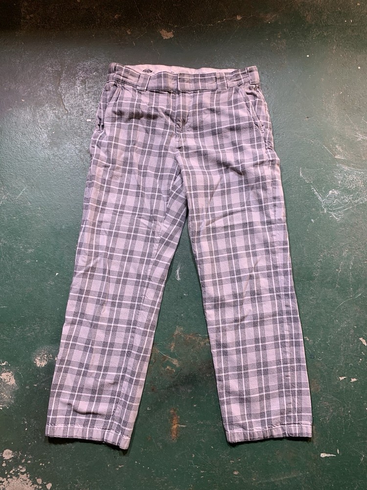 Dickies Men's Gray Plaid Flat Front Casual Pants Regular Fit Straight Leg Cotton